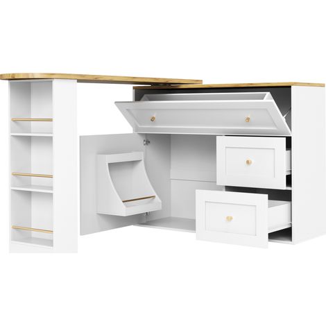 Ausziehbarer Bartisch mit Stauraum 138-204 x 39 x 105 cm Weiß MDF und Metall (1/5)