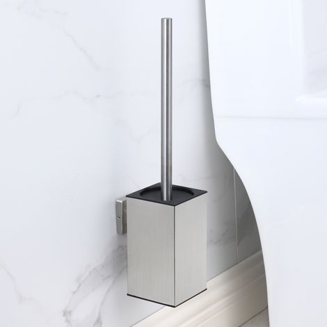 Brosse WC avec montage mural, brosse WC en silicone et support, brosse WC carrée en acier inoxydable 304 (argenté) (1/5)