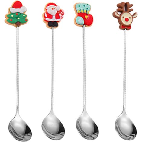 Cuillère À Café - Cuillère À Thé - Cuillère À Dessert - Cuillère À Soupe - Cuillère À Mélanger - Avec Pendentif De Noël - Lot De 4 Pièces (1/5)