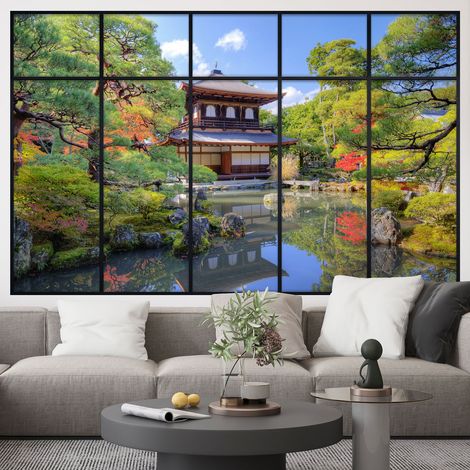 Stickers Trompe l'oeil fenêtre verrière - Temple Japonais - 90 x 145 cm (1/5)