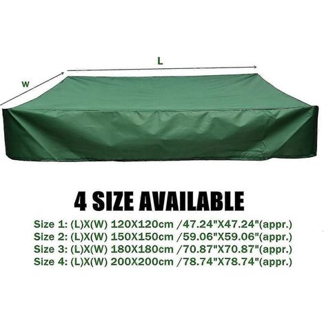 Bâche de protection pour bac à sable 150x150 cm, imperméable, protection UV 70%, compatible bac à sable Oxford, avec cordon de serrage, couleur verte, dimensions 150x150 cm (1/2)
