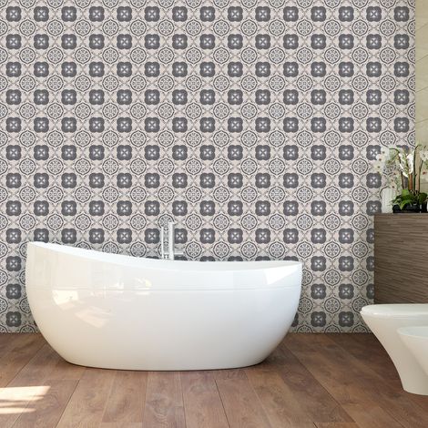 Sticker Mural Carrelage adhésif Cuisine Salle de Bain - 30 STICKERS CARREAUX DE CIMENT AZULEJOS ALINEA - 30stickers20x20cm (1/5)