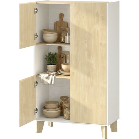Küchen-Sideboard, 6-teiliges Aufbewahrungsmöbel mit Soft-Close-Türen für Wohnzimmer und Aufenthaltsraum, weiß und Holz