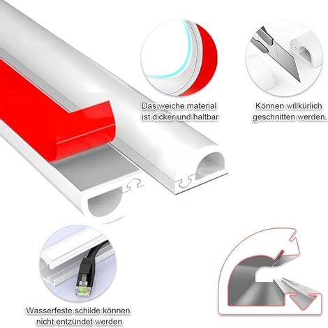 Mini Cable Duct Self Adhesive Flexible Semicircular Cable Duct for Outdoor Weatherproof Hiding 1 Cable for Floors, Ceilings, Walls, Tiles (Black, 1M) (1/4)