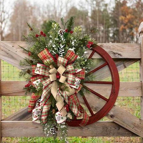 Weihnachtsdekorationen – Weihnachtskranz für Haustür, Winterkranz – Bauernhof-Wagenrad-Kranz, Heimdekoration für draußen, drinnen, Riff, Fenster, Wand, Urlaubsdekoration, 34,9 cm (1/5)