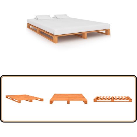 Palettenbett Braun Massivholz Kiefer 180×200 cm - Palettenbett - Holzkernbettrahmen - Kiefernbett - Doppelbett - Massivholzbette