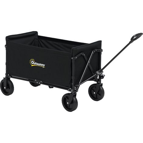Carrello da Giardino da 120L Pieghevole con Pannello Apribile, in Acciaio e Poliestere, 90x48x62 cm, Nero