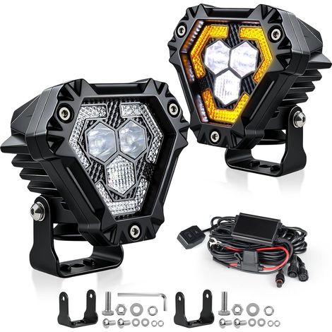 Phares de Travail LED 12V/24V 186W avec DRL Ambre, Phares LED pour Tracteur, Pelleteuse et Camion, Faisceau 4,5 m avec Double Interrupteur (1/5)