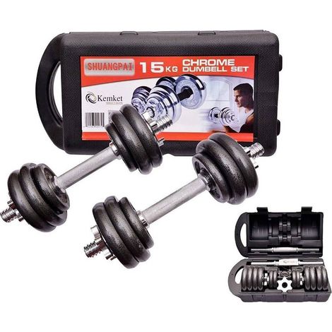 TRADE SHOP - Set Manubri Regolabili Ghisa Da 15 Kg Per Bodybuilding Fitness Sollevamento Pesi - (1/5)
