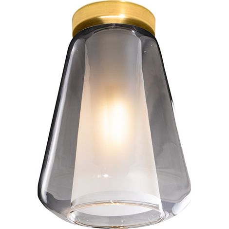 Plafoniera Contemporanea Double Skin Metallo Ottone Vetro Fumè 1 Luce E27