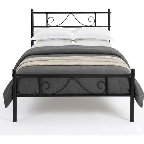 FurnitureR Einzelmetallbettrahmen, eleganter Rahmen mit schmückter Kopf- und Fußplatte, robust und einfach zu montieren, für Schlafzimmer, Studio, Wohnung, geeignet für 90x190CM Matratze, schwarz (1/5)