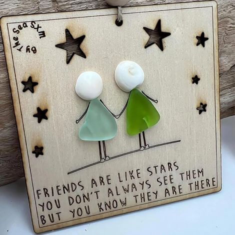 Plaque Murale - Décoration En Verre De Mer - Ornament En Bois Suspendu Pour Amis - 1 Pièce (1/5)