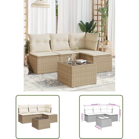 The Living Store Salon de jardin avec coussins 5 pcs beige résine tressée - Ensemble Salon De Jardin - Mobilier De Jardin - Canapé Jardin - Chaise Jardin - Table Basse Jardin (1/3)