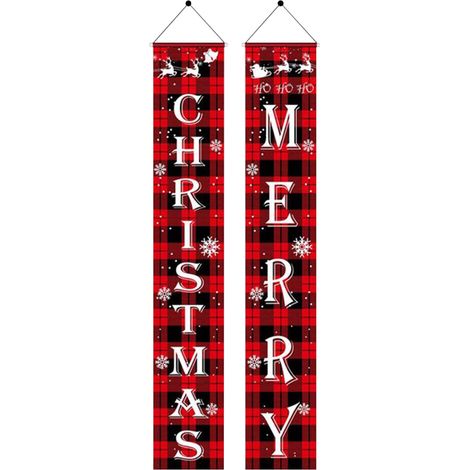 Bannière De Noël - Motif Père Noël Et Bonhomme De Neige - Pour Porte Extérieure Ou Intérieure - Lot De 2