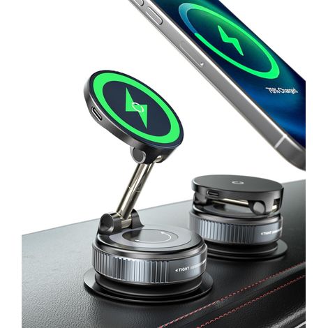Mag Safe 15W Magnetic Wireless Charger Car Phone Holder, Car Dashboard Induction Charger for 16-12 Pro Max Plus, Ultra Powerful Suction Cup, 360° Adjustable Foldable (1/5)