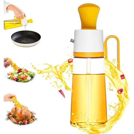 3-in-1 Ölflasche mit Silikonpinsel, Ölspender mit Pinsel und Pipette, Ölflasche mit Silikonpinsel zum Kochen, Grillen, für Salate und Backen, 500 ml