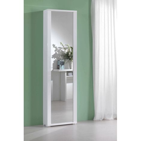 Dmora Zapatero Datura, Mueble recibidor multiusos con puerta de espejo, Zapatero moderno con 7 baldas, 100% Made in Italy, Cm 50x32hx182, Blanco, con embalaje reforzado (1/5)