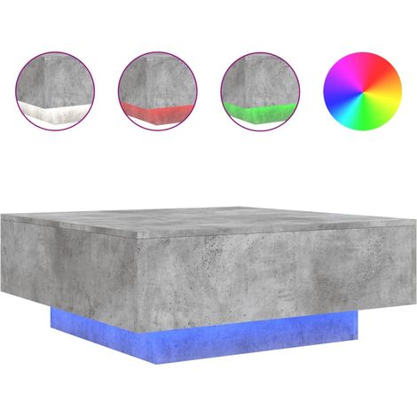Mesa de centro de salón de diseño moderno con luces LED 80 x 80 x 31 cm madera de ingeniería gris DEC037663