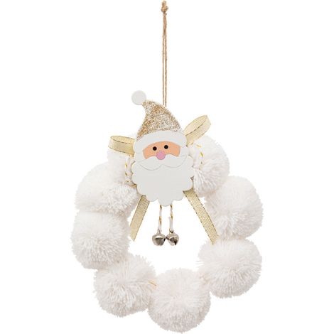 Déco de Sapin Père Noël dans Couronne de pompon Blanc - Feeric Christmas