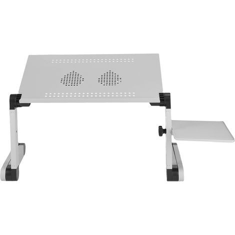 Bureau pour ordinateur portable en alliage d'aluminium avec ventilateur de refroidissement, table pliante et réglable en hauteur, portable, pour bureau à domicile, couleur argent. (1/5)