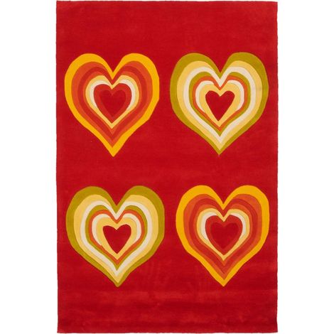 Tapis salon et chambre en acrylique 120x180 rouge et jaune fait main