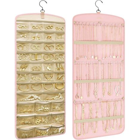 Bolsa grande plegable de doble cara para guardar joyas - rosa (1/5)