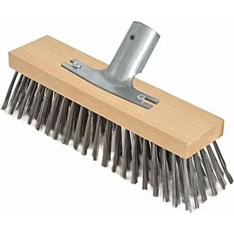 Balai poil acier 30cm - Nettoyage dureté - Garage/chantiers - Manche hêtre, support métal, Ø28cm - Bricoleurs et professionnels
