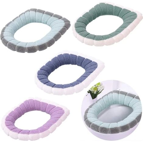 Fundas para asiento de inodoro, 4 unidades, suaves, gruesas, lavables y elásticas (1/5)