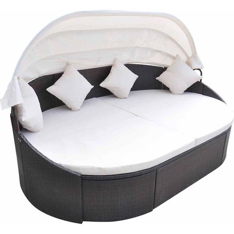 Bain de soleil avec auvent Chaise de jardin - Transat de jardin Résine tressée Marron BV691329 - BonneVie (1/4)