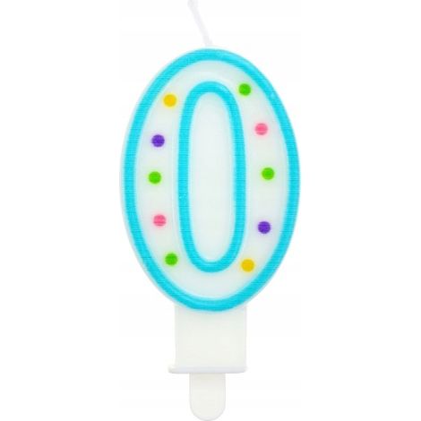 Vela con el número "0", puntos de 7,5 cm, 1 unidad.