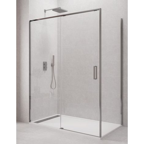 TWENTY corner shower enclosure with sliding door, fixed front panel and fixed side panel, 175x75 cm, clear glass, chrome finish (1/5)