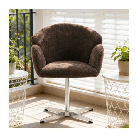 Silla de comedor en tela marrón con estructura de metal, giratoria 360°, acolchada, 64x64x78 cm (1/5)