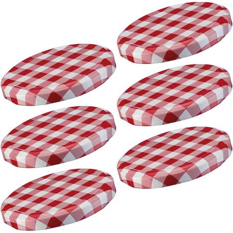 6 Couvercles à visser Screw-/Twist-Off pour Bocaux de Conservation, Rond, ø 82 mm, en Fer blanc, Rouge-blanc, Quadrillé, 40952270