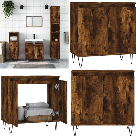 Armadietto Bagno Rovere Fumo 58x33x60 cm in Legno Multistrato - Armadio bagno - Armadio in legno