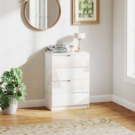 Commode moderne minimaliste à 4 tiroirs en bois brillant - Dimensions: 60x40x85 cm - Couleur: Blanc