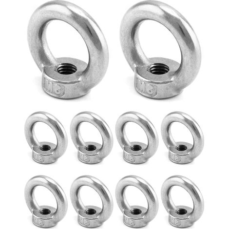 10 Pièces M8 D'écrous À Anneau En Acier Inoxydable 304, Écrous À Oeil, Écrous Filetés De Fixation, Pour Accessoires De Levage (1/5)