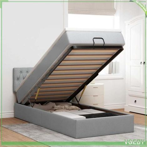 Cadre de lit ottoman - 3312353 - Matelas 90x190 cm - Rangement hydraulique - Tissu gris clair & LED intégrée (1/5)