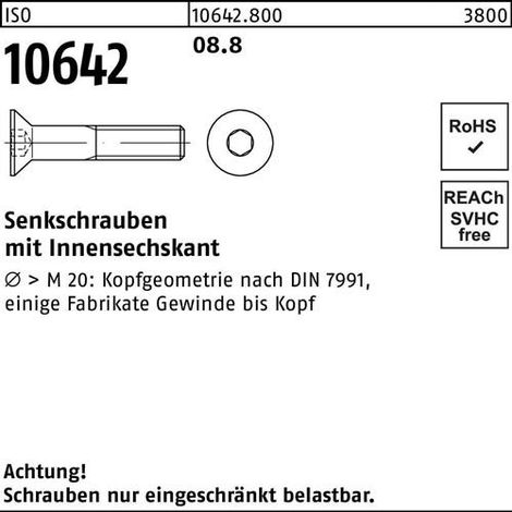 Vis à tête fraisée ISO 10642 à six pans creux M24x 100 8.8 1 pièce