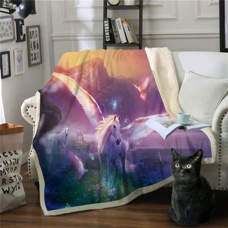 1 pièce Couverture Licorne Pégase, douce et épaisse, polyester violet, 150x200 cm, pour canapé chambre ou sieste
