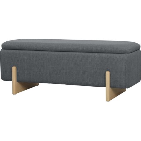 Tabouret de rangement Floros banc rembourré imitation lin gris foncé (1/5)