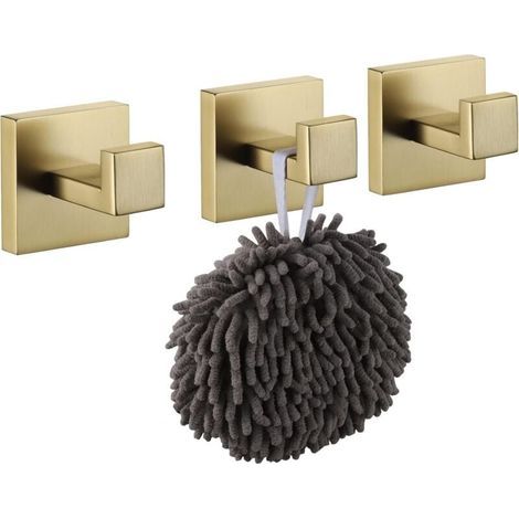 Juego de 3 ganchos de pared cuadrados en acero inoxidable dorado cepillado, dorado (1/4)