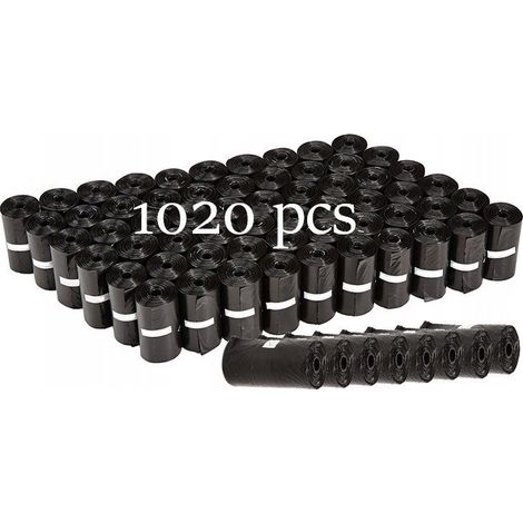 Sacchetti per escrementi di cane 6,5 cm x 2,5 cm 15 pezzi/rotolo - Nero 68 rotoli 1020 sacchetti