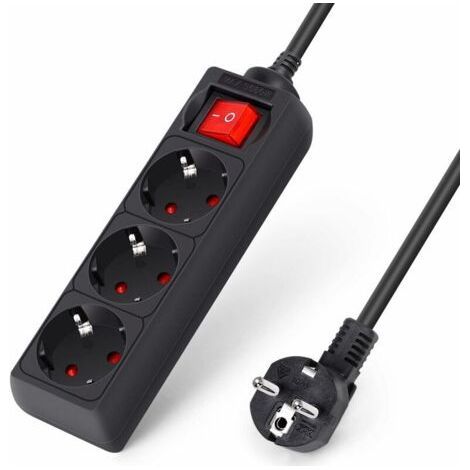ALLIANDISMultiprise 3 Prises avec Interrupteur Parasurtenseur Parafoudre câble 3 m Noir 3680w (1/4)