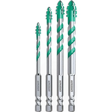 Set de 4 forets multi-matériaux pour béton et carrelage, perçage à sec haute vitesse, outil carbure durable (1/5)