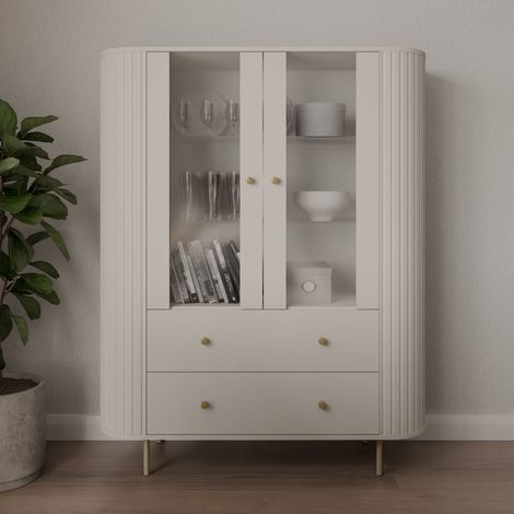 Vitrine moderne 2 portes beige et doré forme arrondie LILIO (1/5)