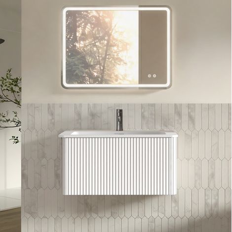 Mobile bagno 80 cm con lavabo integrato e specchio LED 60x80 cm, bianco DESVIAE (1/5)