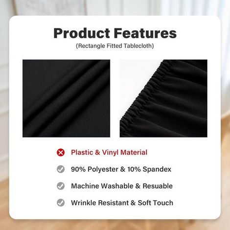 Nappe rectangulaire extensible 183 x 76 cm, housse ajustée élastique et coupe-vent pour table pliante, camping et extérieur, noir (1/5)