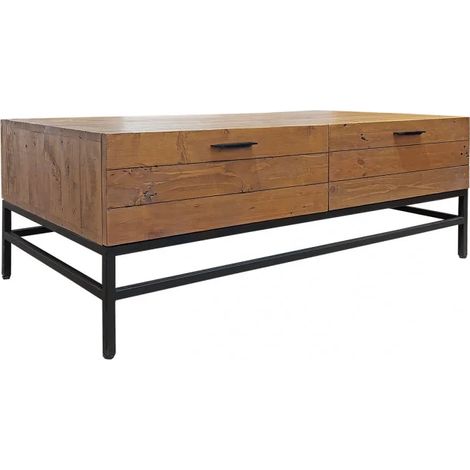 Table basse en bois rustique et métal noir 4 tiroirs - FACTORY (1/5)