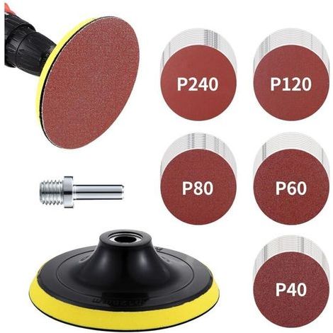 Kit di dischi abrasivi, platorello e supporto, 125 dischi abrasivi M14, 50 fogli di carta vetrata con grana 10 x 40/60/80/120/240 (1/4)