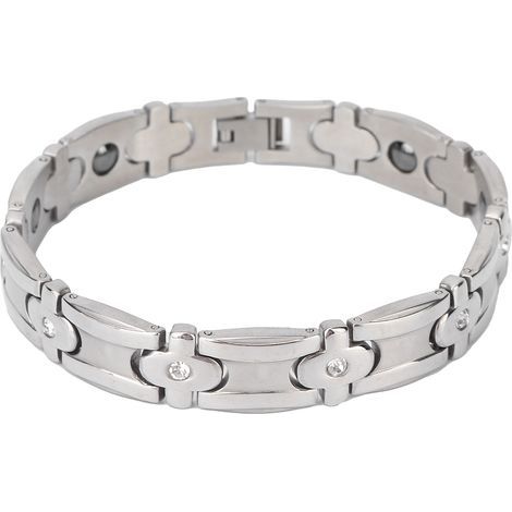 Magnetarmband für Damen und Herren aus silberfarbenem Titanstahl, Linderung von Schmerzen und Müdigkeit, Unisex-Magnettherapie (1/5)